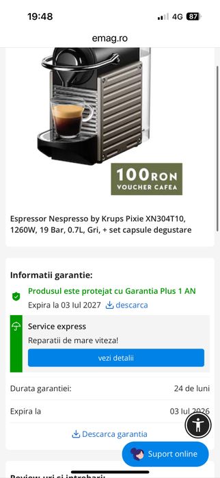 Espressor Nespresso Krups Pixie Titan in garantie