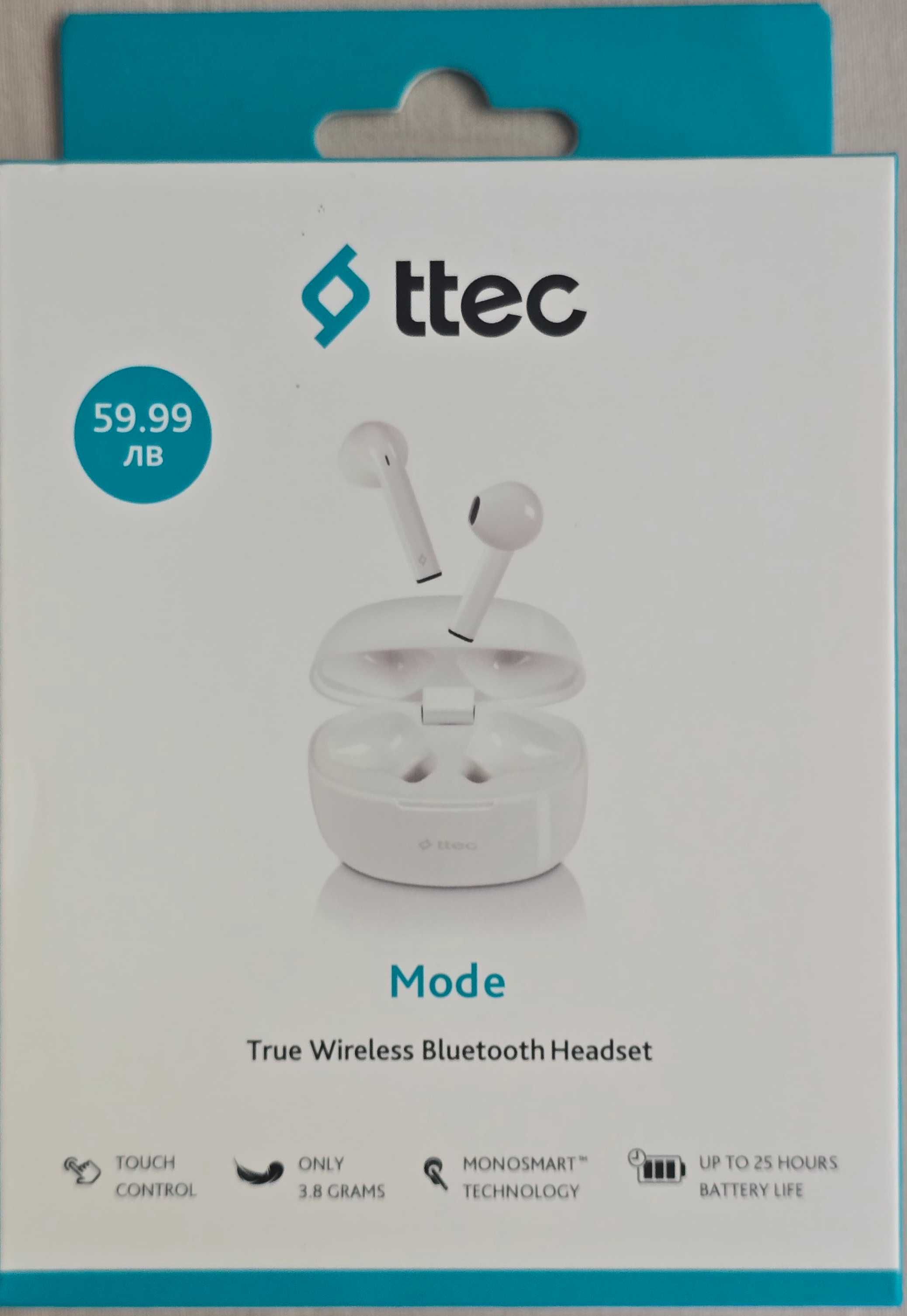 Безжични слушалки ttec - TWS Mode, бели НОВИ