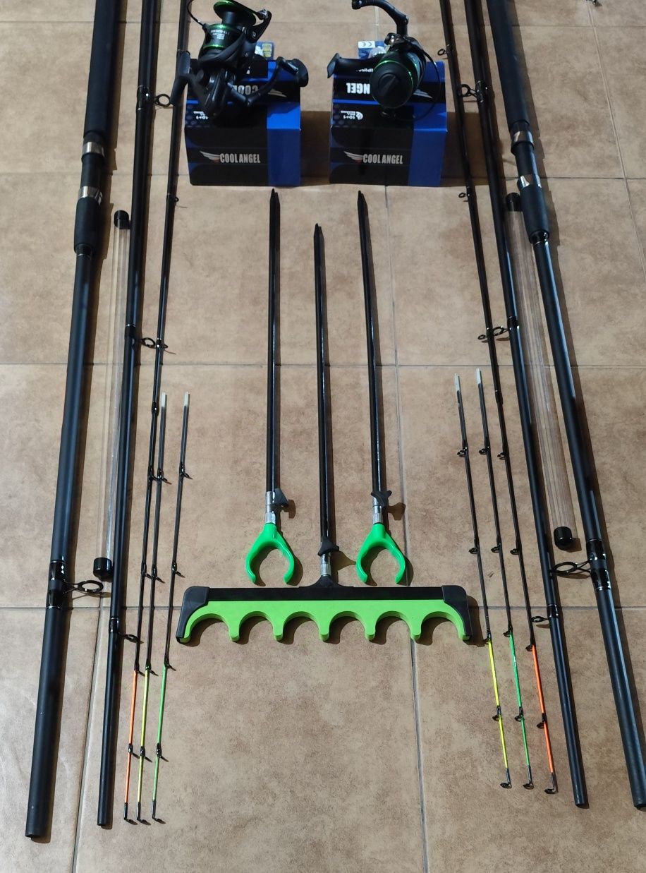 Set 2 Lansete Feeder 3,90m, 180 Gr+2 Mulinete 6000+Senzori+Suporti