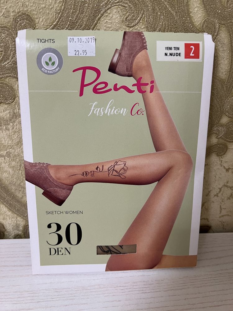 Женские капроновые нюдовые колготки Penti с татуировкой розы 30 ден