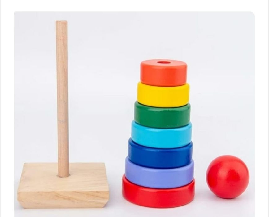 Turn Curcubeu Montessori cu 9 piese, Smart Squirrel Wooden Stacker