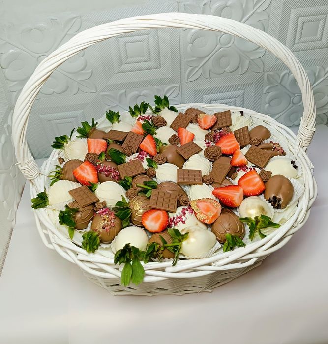 Клубника в шоколаде, Финикив шоколаде,  Букет, Цветы, Гүл, Торт