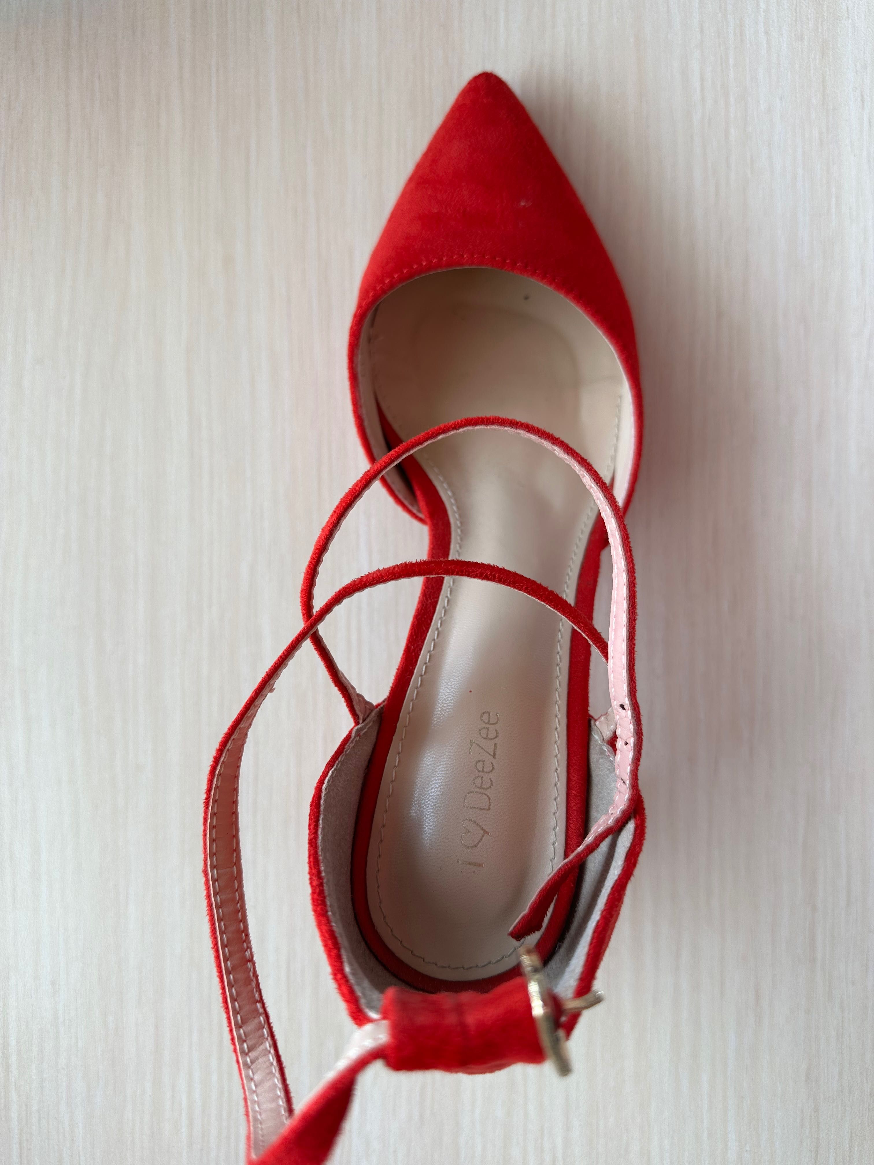 Червени дамски обувки на висок ток от велур,41 номер