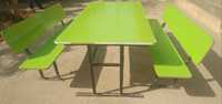 Стол со скамейками (зелёный свет длина стол 210х110, скамейка 210х40)