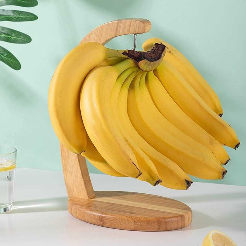 Suport pentru banane din bambus, carlig inox Banana Tree 29x18 cm