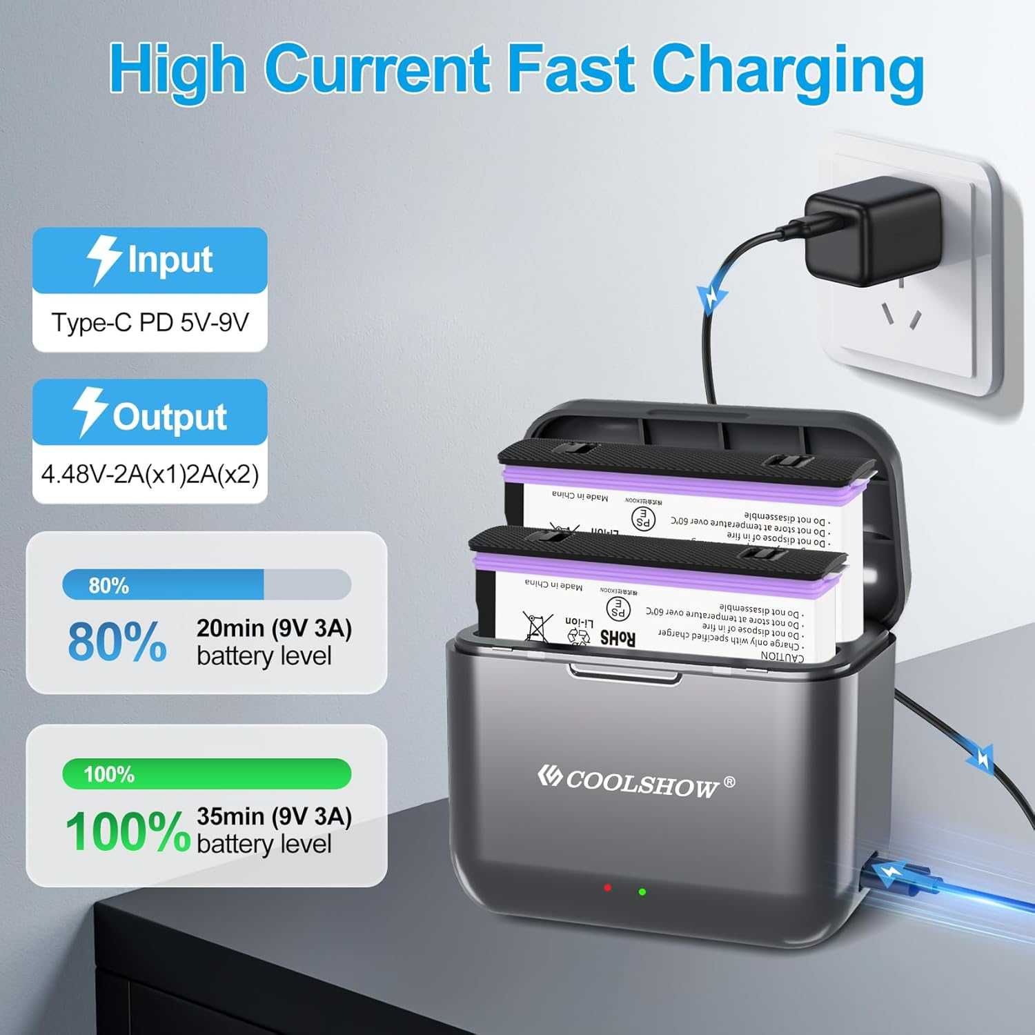 COOLSHOW 360 X5 батерии 2800mAh 2 броя със защитен калъф бързо зарядно
