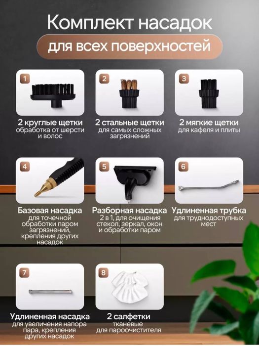 Пароочиститель из 11 насадок, паровой очиститель для мебели