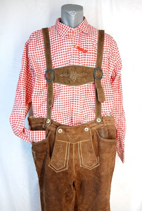 Pantaloni Lederhose Nr 50 /100 cm talie bavarezi piele Oktoberfest