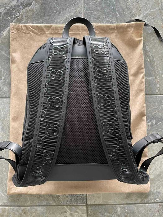 Rucsac negru Embossed Gucci din piele naturală perforată Authentic