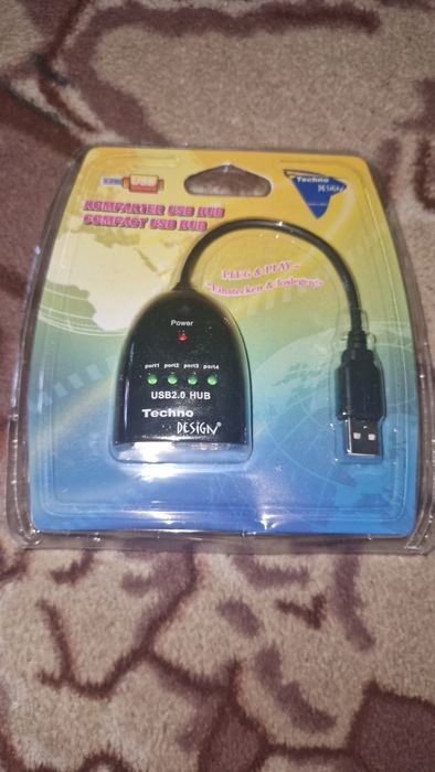 Hub USB 2.0 Techno Design – 4 porturi, nou, sigilat