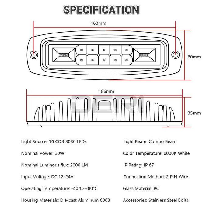 Диоден Халоген за вграждане LED 48W 12/24V-YF306