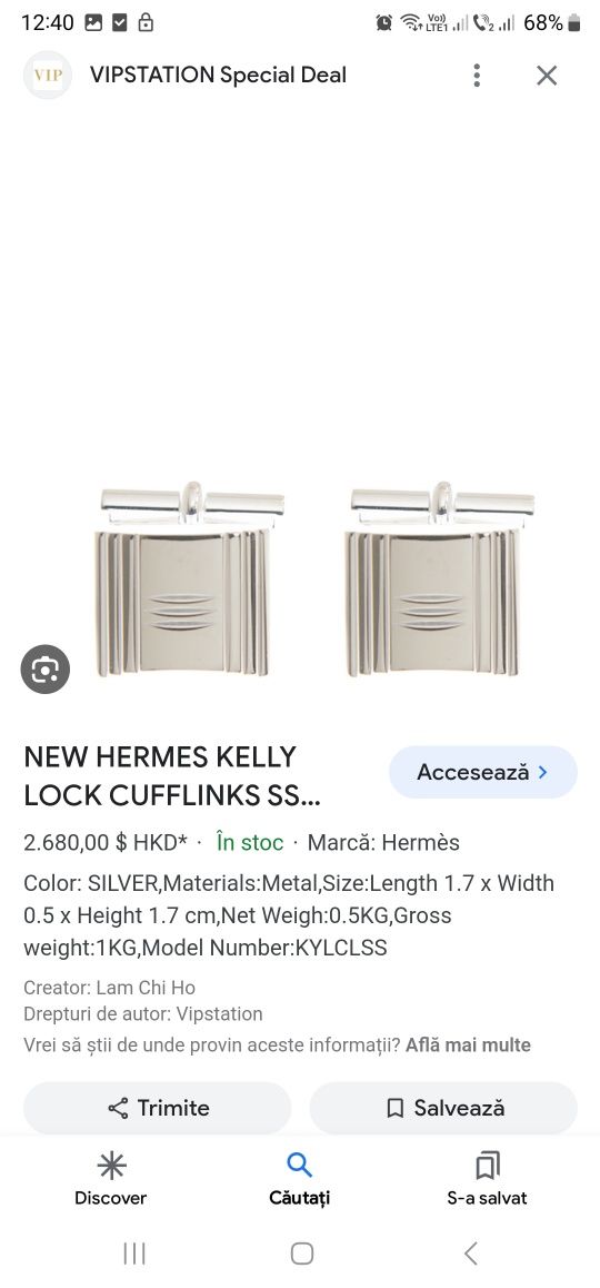 Butoni Hermes Kelly originali argint