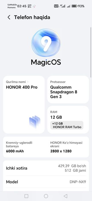 honor 400 pro 12+ 512 gb