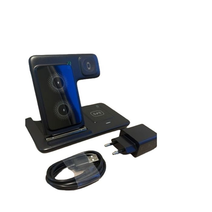 Statie de incarcare wireless 3 in 1, incarcare rapida, pliabila, negru