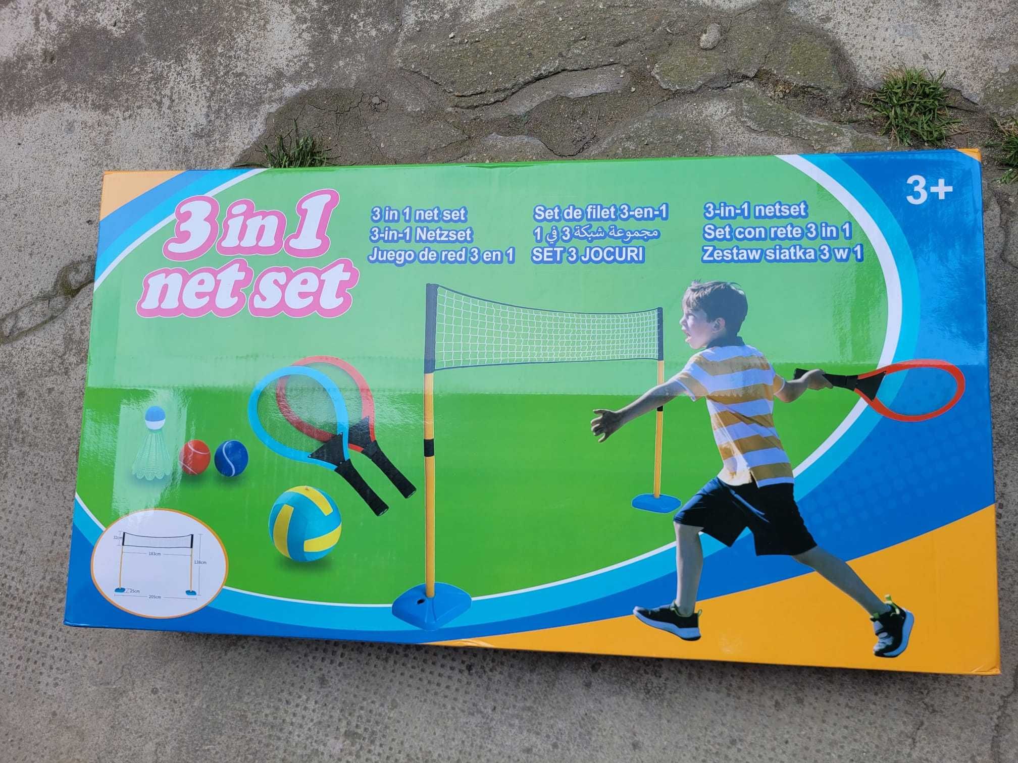 Set de joaca 3 in 1, tenis, volei, badminton, 205x183x138 cm, NOU