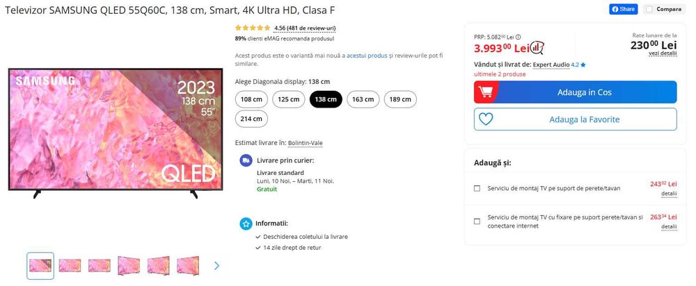 Televizor SAMSUNG QLED 55Q60C, 138 cm, Smart, 4K Ultra HD