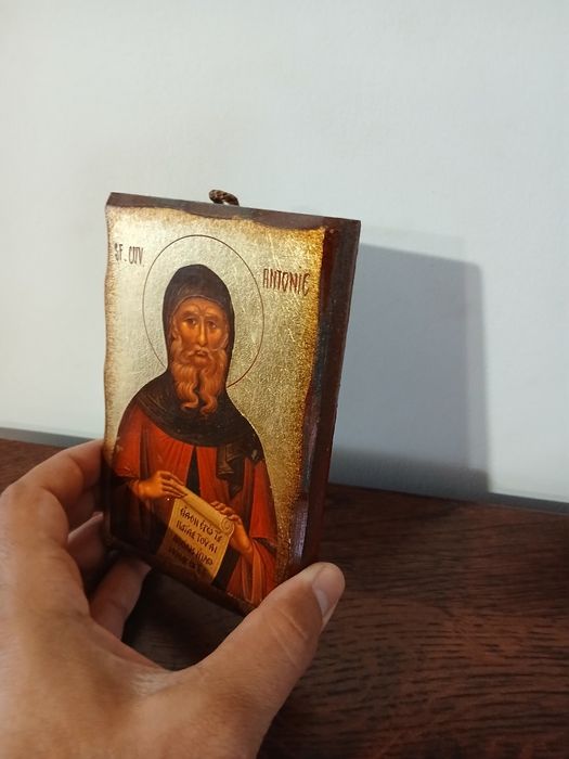 Pictura pe lemn cu foita aurita "Sfantul Antonie" noua fara eticheta