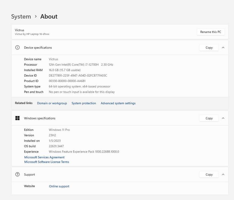Laptop Hp Intel i7-12700H 14 Cores, RAM 16 GB DDR5, RTX 3060 6GB VRAM