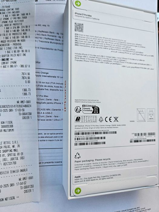 Iphone 17 Pro Max 256gb nou la cutie 2 ani Garanție.