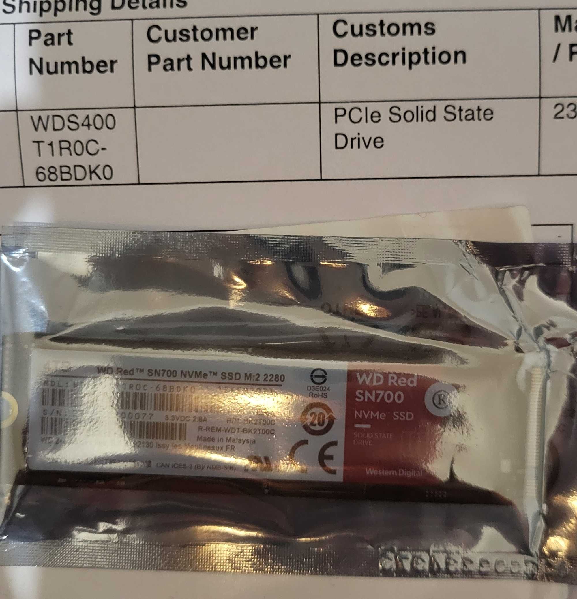 Western Digital SSD M.2 4TB WD Red SN700 NVMe PCIe 3.0 x 4 NAS - ново!