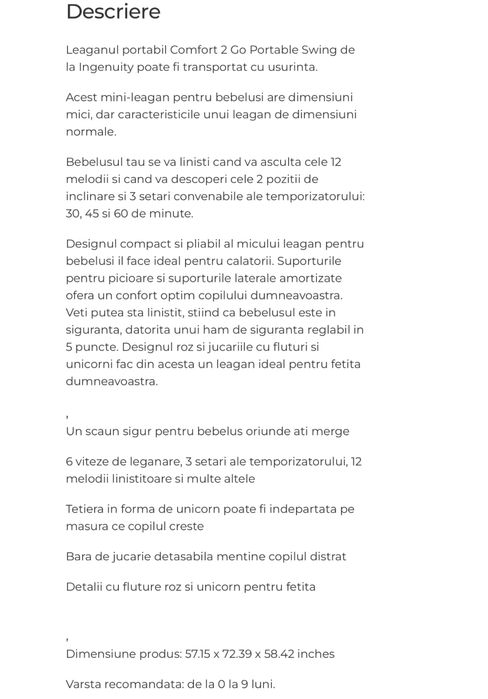 Leagăn Portabil Confort 2 Go Pentru Bebeluși 0-9 M