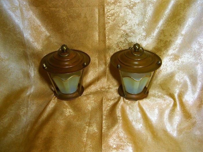 Veioze Art Deco Vienez, cupru, opalina, vintage