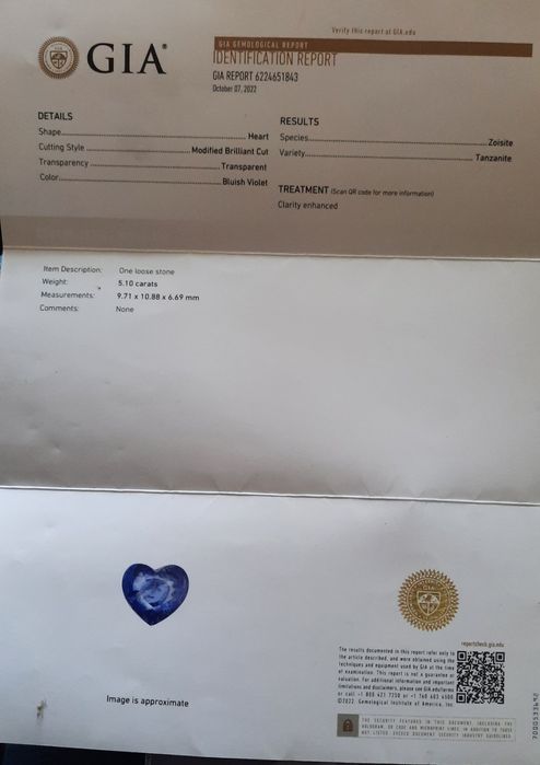 GiA 5.10 карата натурален Танзанит Tanzanite