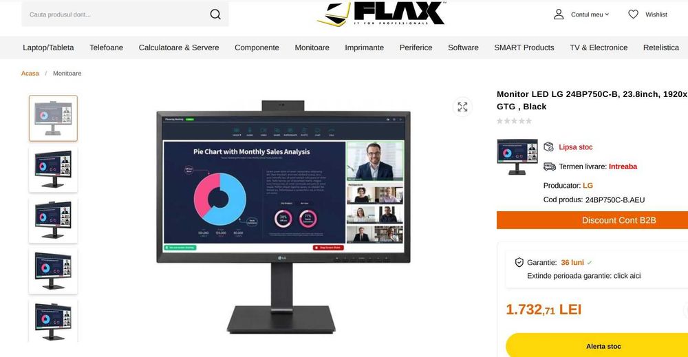 Monitor LED Lenovo ThinkVision 21.5" T22-i10 / LG 24BP750C wide webcam