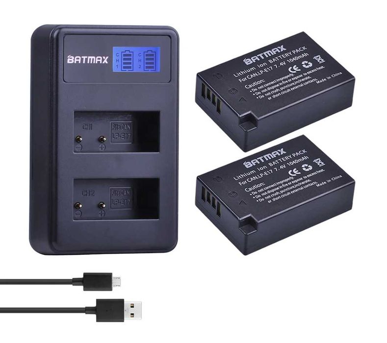 Комплект 2 батерии LP-E17 + зарядно за Canon R50, R100, RP, R10, R8