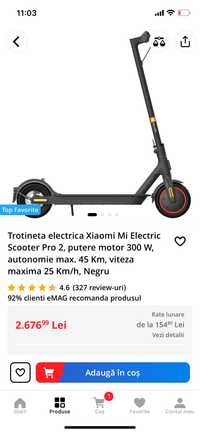 Trotineta electrica xiaomi scoter pro 2 putere motor 300w autonomie 45