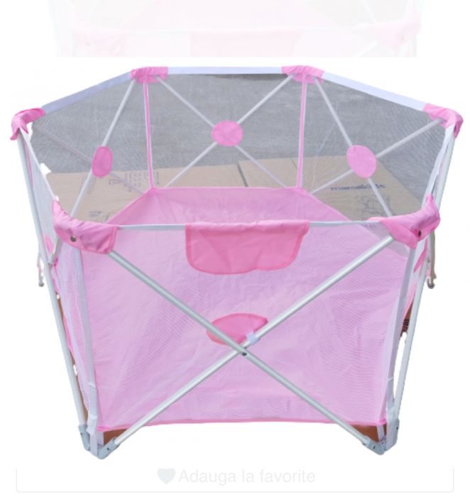 Tarc de joaca copii hexagonal pliabil Mamakids Alb/Roz, 140x78 cm