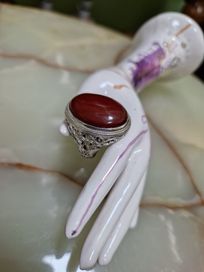 Уникален голям антикварен мъжки сребърен пръстен с карнеол