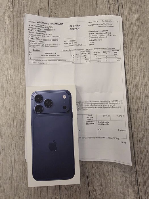 Iphone 17 Pro Max 5G Deep Blue 256Gb NOU Sigilat Factură 2ANI GARANȚIE