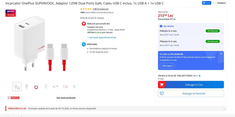 Adaptor incarcator telefon, tableta, laptop  OnePlus 120W SUPERVOOC