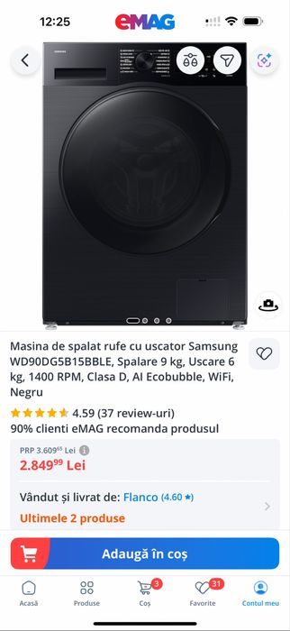 Masina spalat noua , nefolosita, cu uscator, AI, wifi, garantie , etc