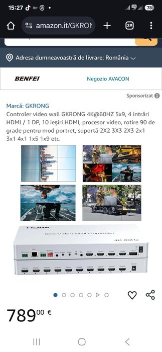 Controler video wall GKRONG 4K 60HZ 5x9, 4 intrări HDMI / 1 DP, 10 ieș