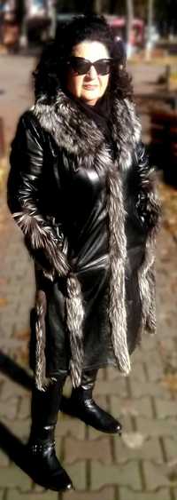 Palton din piele cu blana naturala vulpe argintie