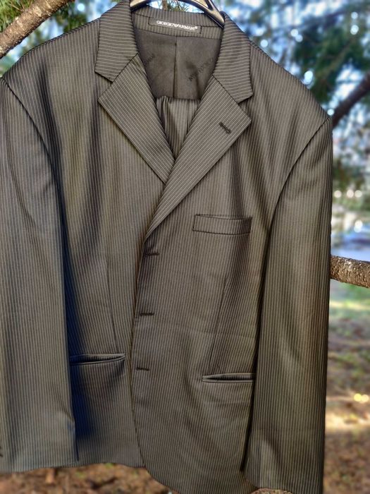 Costum Giorgio Armani - NEGRU cu dungi - ORIGINAL 58 - Lana virgina