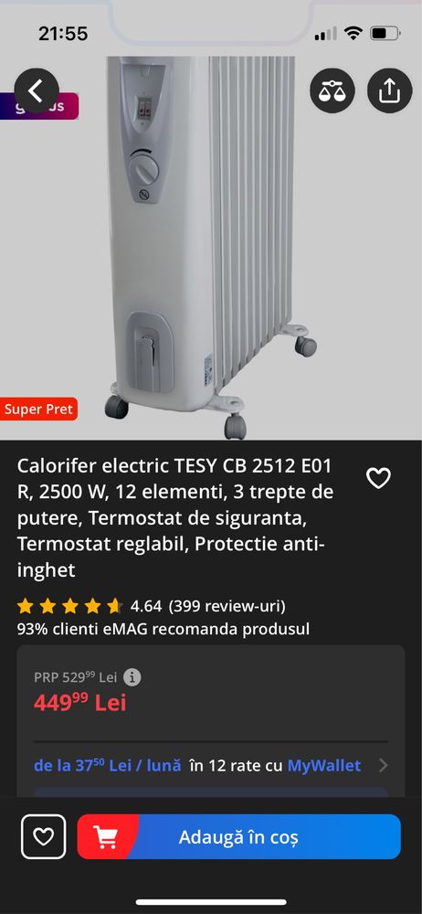 Vand calorifer electric 2500W