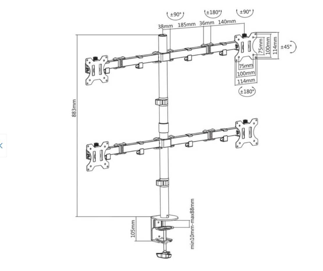 Suport 4 monitoare otel 13-32" reglaj 180 g