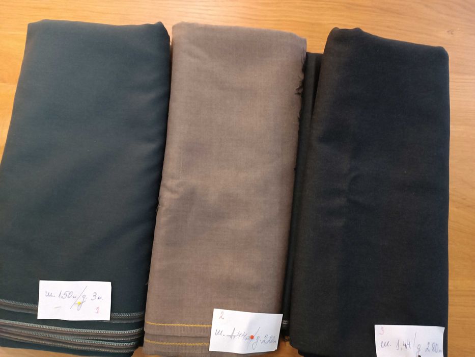 Качествени платове: вълнени, коприна, кадифе съвсем истински и нови