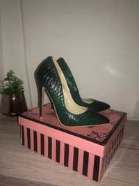 Официални зелени обувки змийски ефект