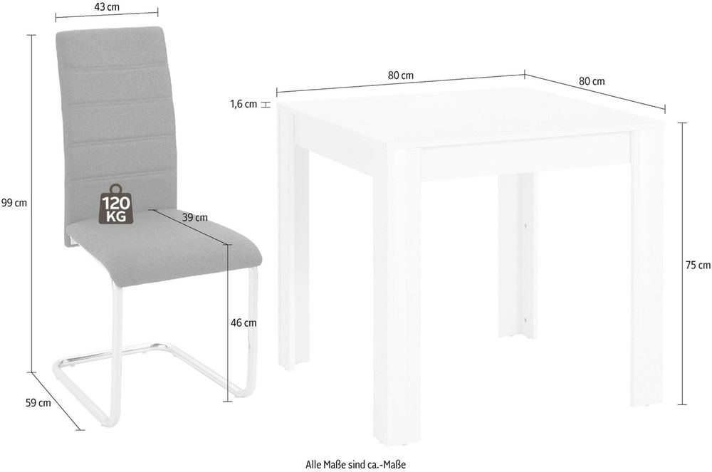 Set Dining Doris, 4 scaune, 1 masa 120 cm latime