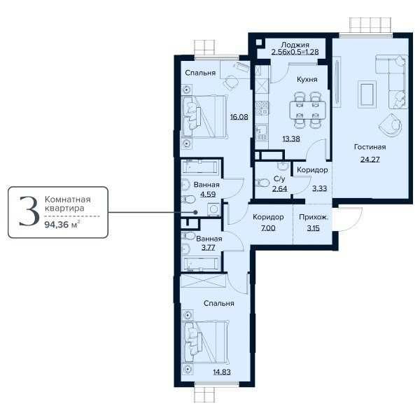 3х комнатная квартира 114м2 коробка в NRG Hayot Юнусабад центр Плова: