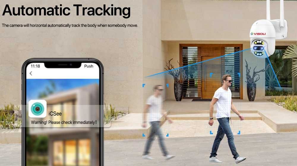 Camera de supraveghere WIFI Visoli® A8 Pro, 2 Lentile, Zoom optic 8X