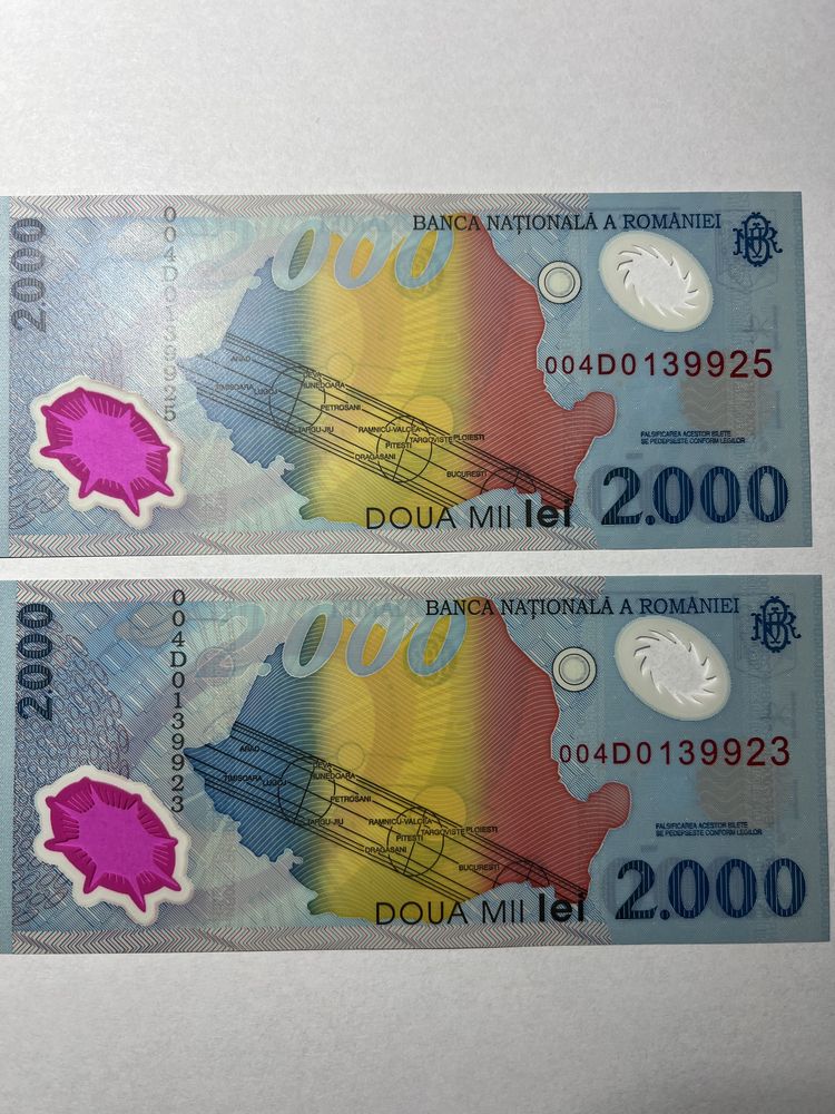 Bancnote 2000 lei vechi, editia 1999, eclipsa soare, noi noute