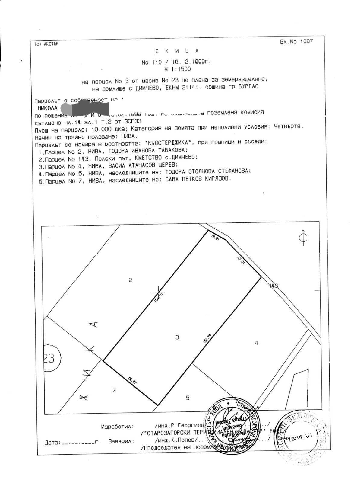 Продава парцел гр.Бургас ,Димчево