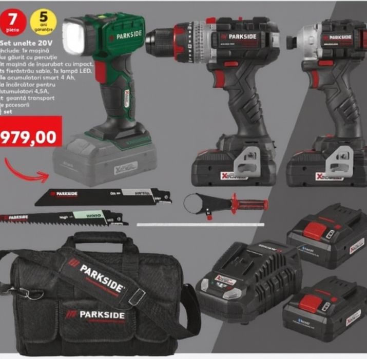 Set parkside performance 7 piese impact percuție ferăstrău sabie