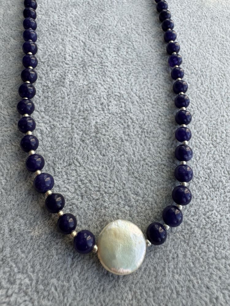 Colier din argint, lapis lazuli si perla