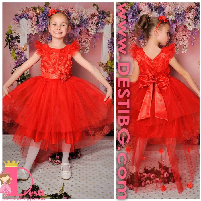 Детски рокли ТЕДИ-МОД туту с дантела,голяма панделка, разл цветове